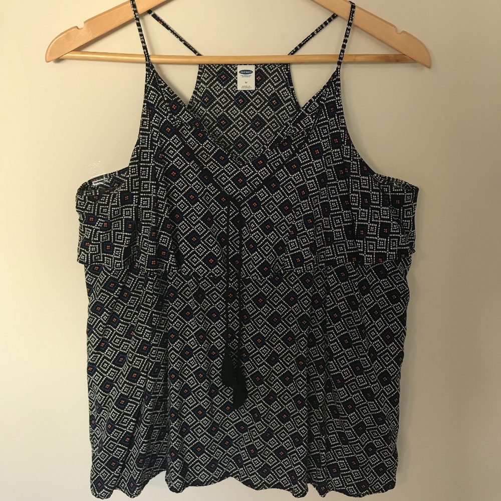 Patterned Racer Back Top w/ Tassels